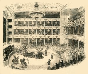 Wnętrze amfiteatru Astleys z 1843 r., ok. 1878 r. autorstwa Unbekannt