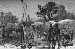 Wnętrze Kraala Zuli nad rzeką Tugela, ok. 1880 r. autorstwa Unbekannt