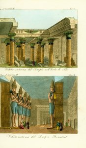 Wnętrze świątyni Izydy na wyspie Philae w Nubii oraz wnętrze Wielkiej Świątyni Ramzesa II w Abu Simbel (Ibsambuł), Nubia autorstwa Unbekannt