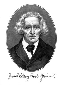 Jakob Ludwig Karl Grimm, niemiecki pisarz, filolog i mitolog, 1887 autorstwa Unbekannt
