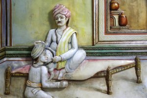 Hinduska świątynia Jalaram Pratna, Leicester. Arthawork Deponowanie życia Jalarambapy. Zjednoczone Królestwo autorstwa Unbekannt
