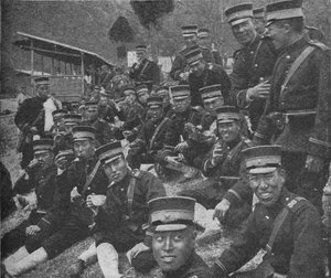 Żołnierze japońscy w drodze na front: południowy posiłek z herbaty i ryżu, 1904-1905 1907 autorstwa Unbekannt