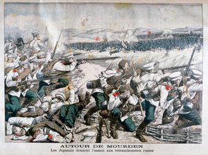 Wojska japońskie atakują rosyjskie okopy, Mukden, Mandżuria, październik 1904 autorstwa Unbekannt