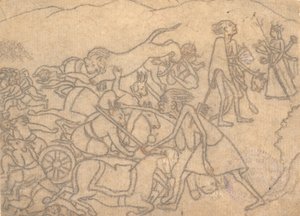 Kali przedstawia głowy Chandy i Mundy Durdze… Devi Mahatmya…, ca. 1780. autorstwa Unbekannt