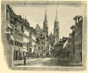 Karolinen-Strasse i kościół św. Wawrzyńca, Norymberga, 1890. autorstwa Unbekannt