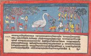 Kryszna zabija Bakasurę, demona żurawia... z rozproszonej Bhagavata Purany..., 1800-1825. autorstwa Unbekannt