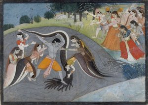 Krishna Subadung Kalia, Wężowy Demon: Folio z serii Bhagavata Purana, ca. 1785. autorstwa Unbekannt