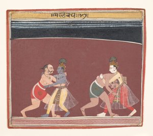 Kryszna i Balarama walczą ze złym królem zapaśnicy Kamsas..., ca. 1650. autorstwa Unbekannt