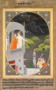 Krishna i Radha obserwują deszczowe chmury, Miesiąc Bhadonu z serii Baramasa autorstwa Unbekannt Unbekannt