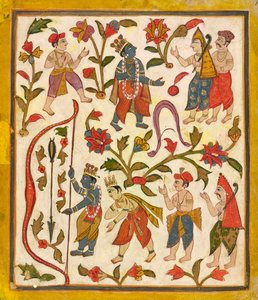 Krishna and the Bow, folio 24 z Tula Ram Bhagavata Purana, ca. 1720. autorstwa Unbekannt