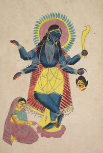 Kryszna jako Kali Czczony przez Radhę, 1800s. autorstwa Unbekannt
