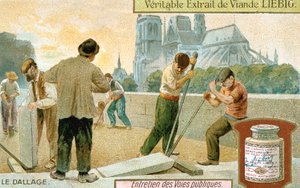 Układanie płyt chodnikowych na paryskiej ulicy, ok. 1900 autorstwa Unbekannt