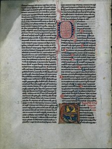 Liść z Biblii: Inicjał E: Splecione lwy i węże 1 z 2 wyciętych liści 1225-50. autorstwa Unbekannt