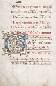 Kartka z Graduału: Inicjał G z Chrystusem, Dziewicą i Apostołami, c. 1300. autorstwa Unbekannt