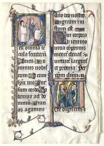 Kartka z mszału z dwoma historycznymi inicjałami: Inicjał P[er omnia wieki saeculi]..., c. 1300 autorstwa Unbekannt