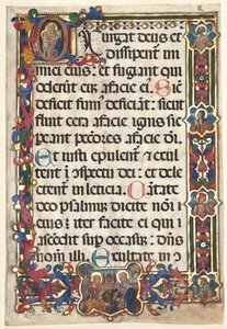 Liść z psałterza z pełną ramką z medalionami Zwiastowania, SS. Hieronim, Klara..., 1475. autorstwa Unbekannt