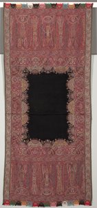 Długi szal z czarnym środkiem i egzotyczną czterostronną galerią w stylu chinoiserie, lata 40. XIX wieku. autorstwa Unbekannt