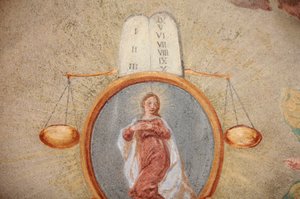 fresk kościoła Loreto; Tablice Prawa, wagi i Matki Boskiej Praga Czechy autorstwa Unbekannt
