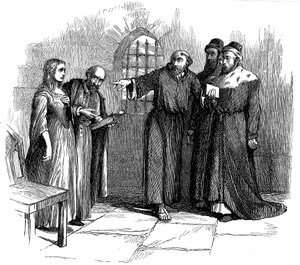 Lucrezia Castellani przed inkwizytorami po zakazanej służbie waldensów, ok. 1476 XIX w. autorstwa Unbekannt