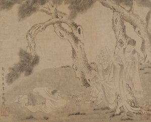 Luohan, sługa i czciciel pod sosnami, dynastia Yuan lub Ming, 1279-1644. autorstwa Unbekannt