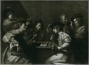 Lutnia, skrzypce i czarny zakrzywiony cynk, rycina włoska z roku 1784, 1948 autorstwa Unbekannt