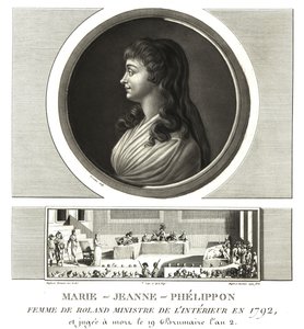 Madame Roland lub Marie-Jeanne Phelippon (1754-1793), Girondist wraz z mężem Jean-Marie Roland de la Platiere autorstwa Unbekannt