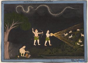 Maharana Jagat Singh przebrany za bhil, polujący nocą na jelenie, ok. 1930 r. 1735-40. autorstwa Unbekannt
