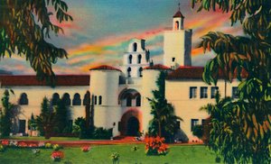 Główne wejście. Budynek Administracyjny, Kolegium Stanowe. San Diego, Kalifornia, ok. 1941 r. autorstwa Unbekannt