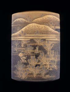 Laka makie inro zdobiona stylizowanymi sosnami i wzgórzami, późny okres Edo, Japonia, 1750-1850 autorstwa Unbekannt