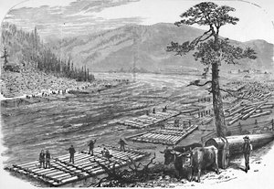 Wymyślanie tratw na rzece Susquehanna. Scena na linii kolei Erie, 1883 autorstwa Unbekannt