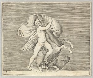 Człowiek zmagający się ze skrzydlatym koniem, opublikowano 1599-1622. autorstwa Unbekannt