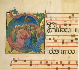 Iluminacja rękopisu z Wniebowzięciem Najświętszej Marii Panny w inicjale G..., Wł., 1450-60. autorstwa Unbekannt