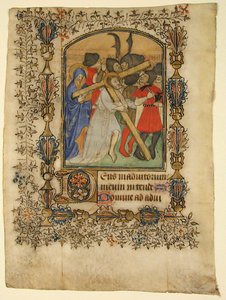 Kartka rękopisu z Księgi Godzin przedstawiających oświetlony inicjał D i Chrystus..., 1390-1400. autorstwa Unbekannt
