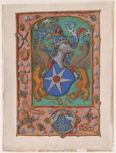 Kartka rękopisu z herbem, z Księgi Godzin, ca. 1500. autorstwa Unbekannt
