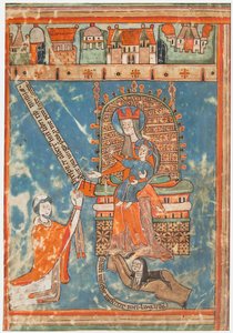 Karta rękopisu z dedykacją księgi Najświętszej Marii Pannie, niem., ca. 1400. autorstwa Unbekannt