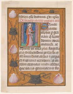 List rękopisu ze św. Jakubem Większym, z Księgi Godzin, ca. 1500. autorstwa Unbekannt
