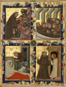 Liść rękopisu ze scenami z życia św. Franciszka z Asyżu, wł. 1320-42. autorstwa Unbekannt