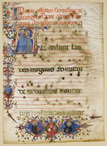 Karta rękopisu z Nawiedzeniem inicjałem A i kardynałem Adamem Eastonem..., wł., ca. 1400. autorstwa Unbekannt