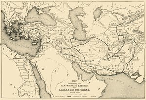 Mapa ilustrująca kampanie i marsze Aleksandra Wielkiego, 1890 r. autorstwa Unbekannt