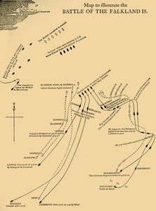 Mapa ilustrująca bitwę o Falklandy z 8 grudnia 1914 r., ok. 1920 r. autorstwa Unbekannt