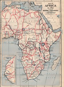 Mapa Afryki w 1891 roku przedstawiająca trasy odkrywców autorstwa Unbekannt