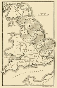 Mapa Anglii, ukazująca królestwa anglosaskie i okręgi duńskie, c IX w., 189 autorstwa Unbekannt