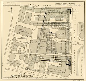 Mapa części Kalkuty przedstawiająca Stary Fort William w odniesieniu do istniejących budynków, 1925. autorstwa Unbekannt