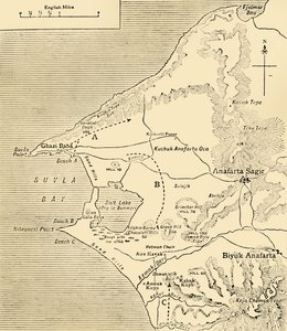 Mapa zatoki Suvla na półwyspie Gallipoli, pierwsza wojna światowa, 1915, c1920. autorstwa Unbekannt