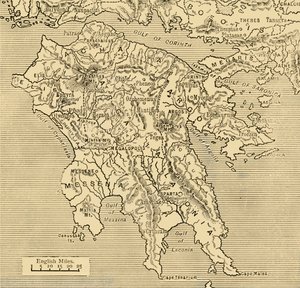 Mapa Peloponezu, 1890 r. autorstwa Unbekannt