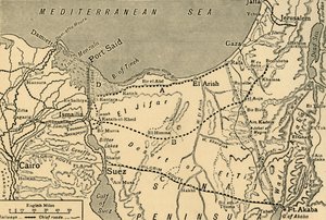 Mapa tureckiego ataku na Kanał Sueski, Egipt, I wojna światowa, 1915, c1920. autorstwa Unbekannt