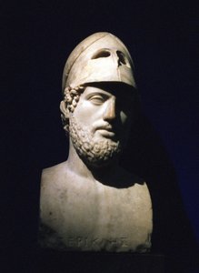 Marmurowe popiersie portretowe Peryklesa (Peryklesa) ateńskiego męża stanu (c490-429 pne). Roman II wpne (rzeźba podobno pochodzi z willi Hadriana w Tivoli, Lacjum, Włochy) autorstwa Unbekannt