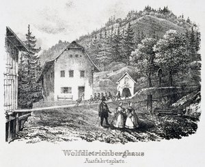 Kopalnia soli: Budynek Wolfdietrich i wyjście z kopalni, w Durrnberg, Austria autorstwa Unbekannt
