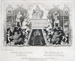 Kopalnia Soli: Zejście do Kopalni Soli Durrnberg, Austria, ok. 1850 r. autorstwa Unbekannt