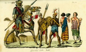 Konny ochroniarz szejka Bornu wraz z lansjerem Kanembu i łucznikiem Munga, Imperium Kanem-Bornu autorstwa Unbekannt